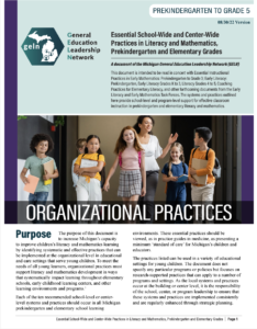 Cover image of the MAISA GELN Organizational Practices document for K-5 schools.